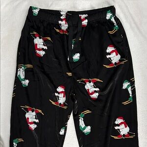Unisex Black Skiing Bear Pajama Bottoms